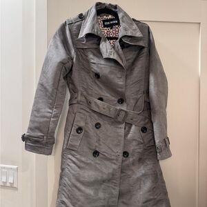 Steve Madden Gray Double-Breasted Trench with Belt